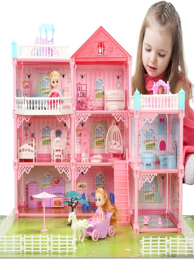 Cute Stone Dollhouse, Doll Dream House with Flashing Lights, Pretend Play Toddler Dollhouse Sets with 2 Dolls, Furniture, 8 Rooms and Doll Accessories, Creative Gift for Girls, L32 xH23 - Image 1